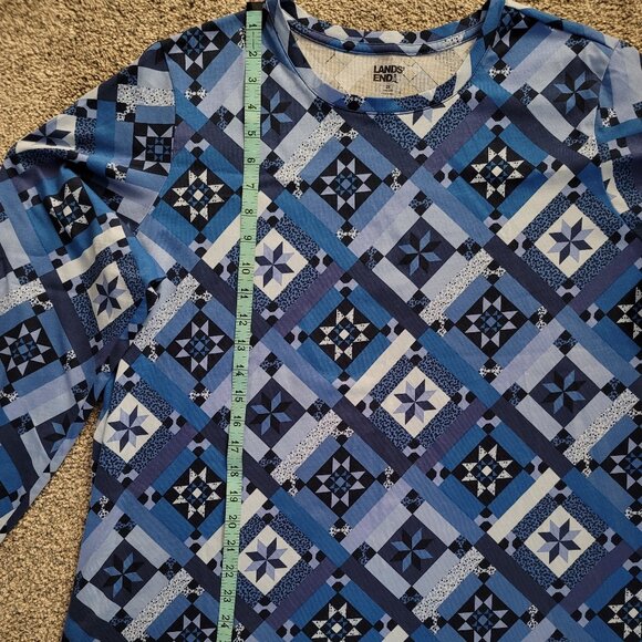 *Lands End Blue Geometric Print Long Sleeve T-shirt 2X, Pre-Owned Nice Condition - Picture 9 of 10